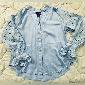 Light Blue Eyelet Sleeve Women's Top